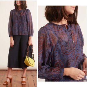 Alex Mill Easy Popover Blouse in Blue & Maroon Paisley